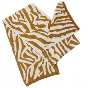 NEW ELLISON+YOUNG women's zebra cozy knit reversible scarf in brown animal print